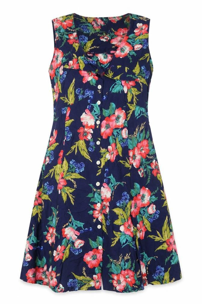 Gap Womens Blue Floral Viscose A-Line Size XS V-Neck Button