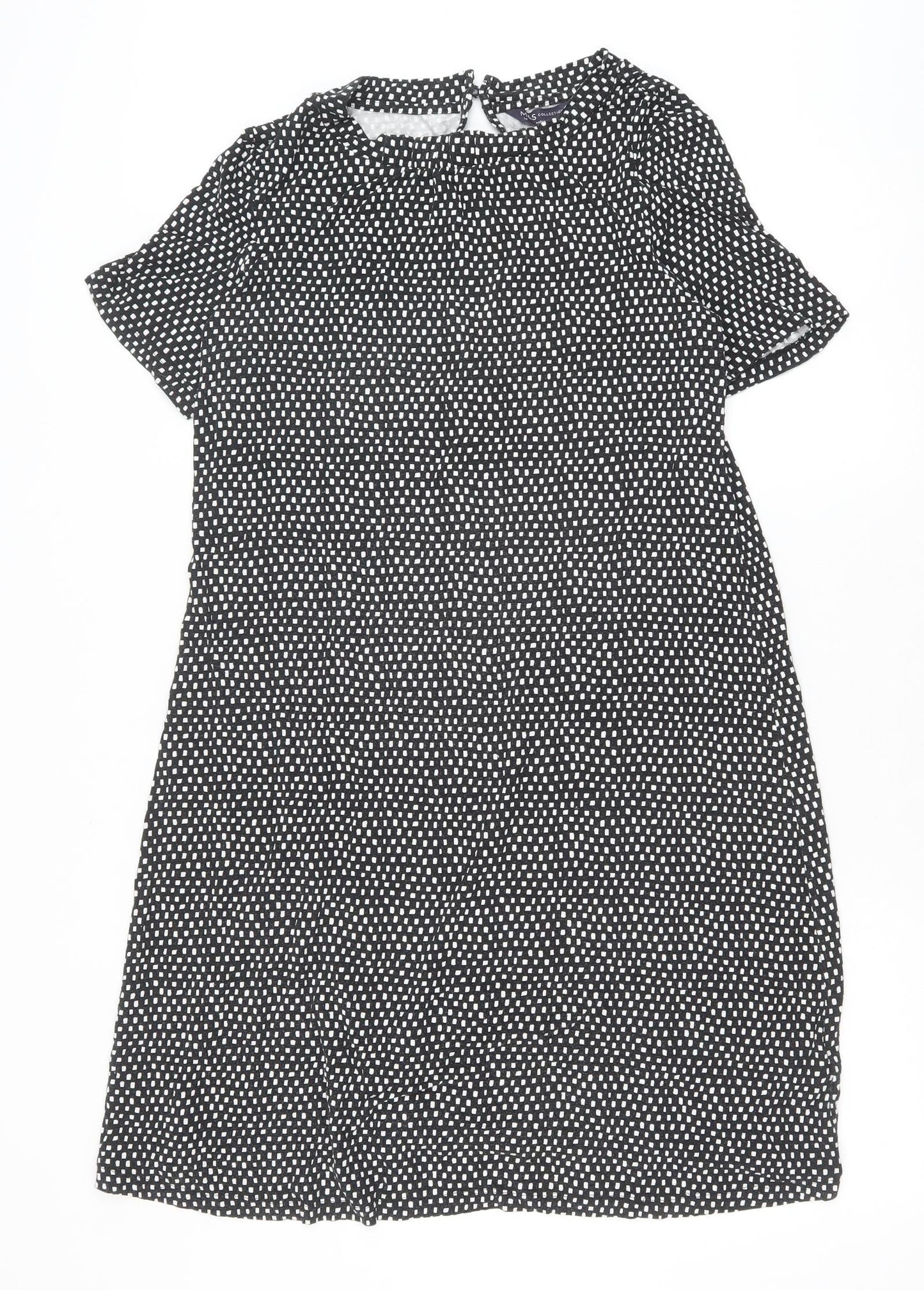 Marks and Spencer Womens Black Geometric Viscose A-Line Size 14 Round Neck Button