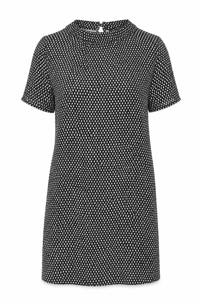 Marks & Spencer Womens Black Geometric Viscose A-Line Size 14 Round Neck Button