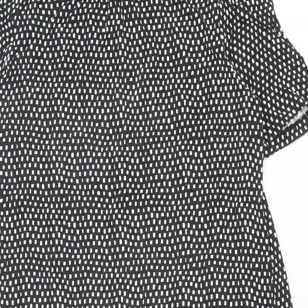 Marks and Spencer Womens Black Geometric Viscose A-Line Size 14 Round Neck Button