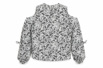 Primark Womens White Geometric Polyester Basic Blouse Size 10 Round Neck - Cold Shoulder