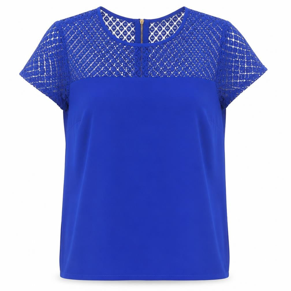 FOREVER 21 Womens Blue Polyester Basic Blouse Size L Round Neck
