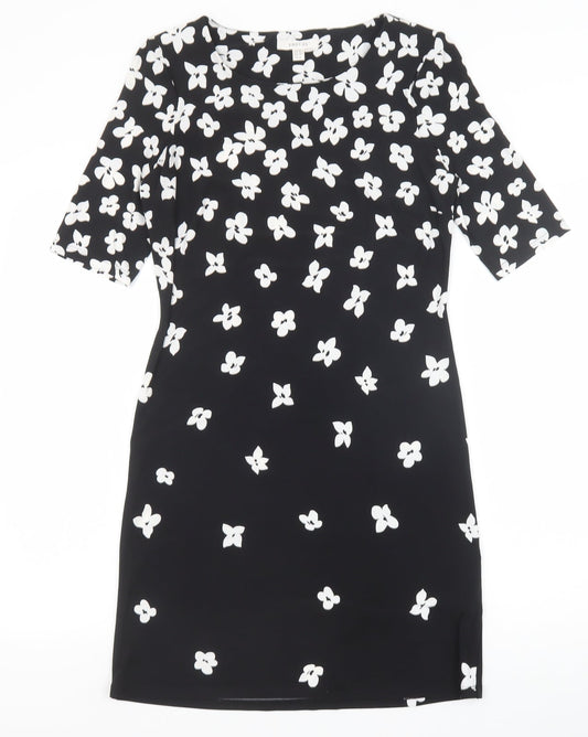 Precis Womens Black Floral Polyester Shift Size 8 Round Neck Pullover