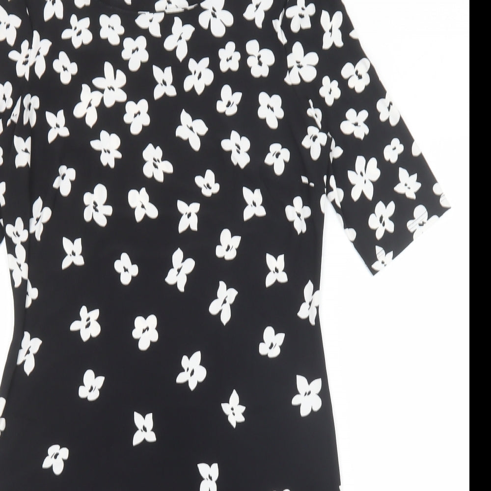 Precis Womens Black Floral Polyester Shift Size 8 Round Neck Pullover