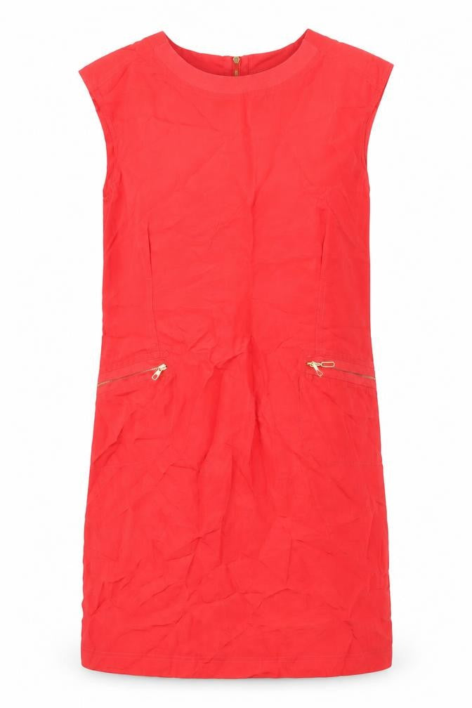 Jesire Womens Red Silk Shift Size 6 Round Neck Zip