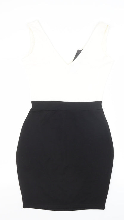 Boohoo Womens Black Polyester Pencil Dress Size 10 V-Neck Pullover