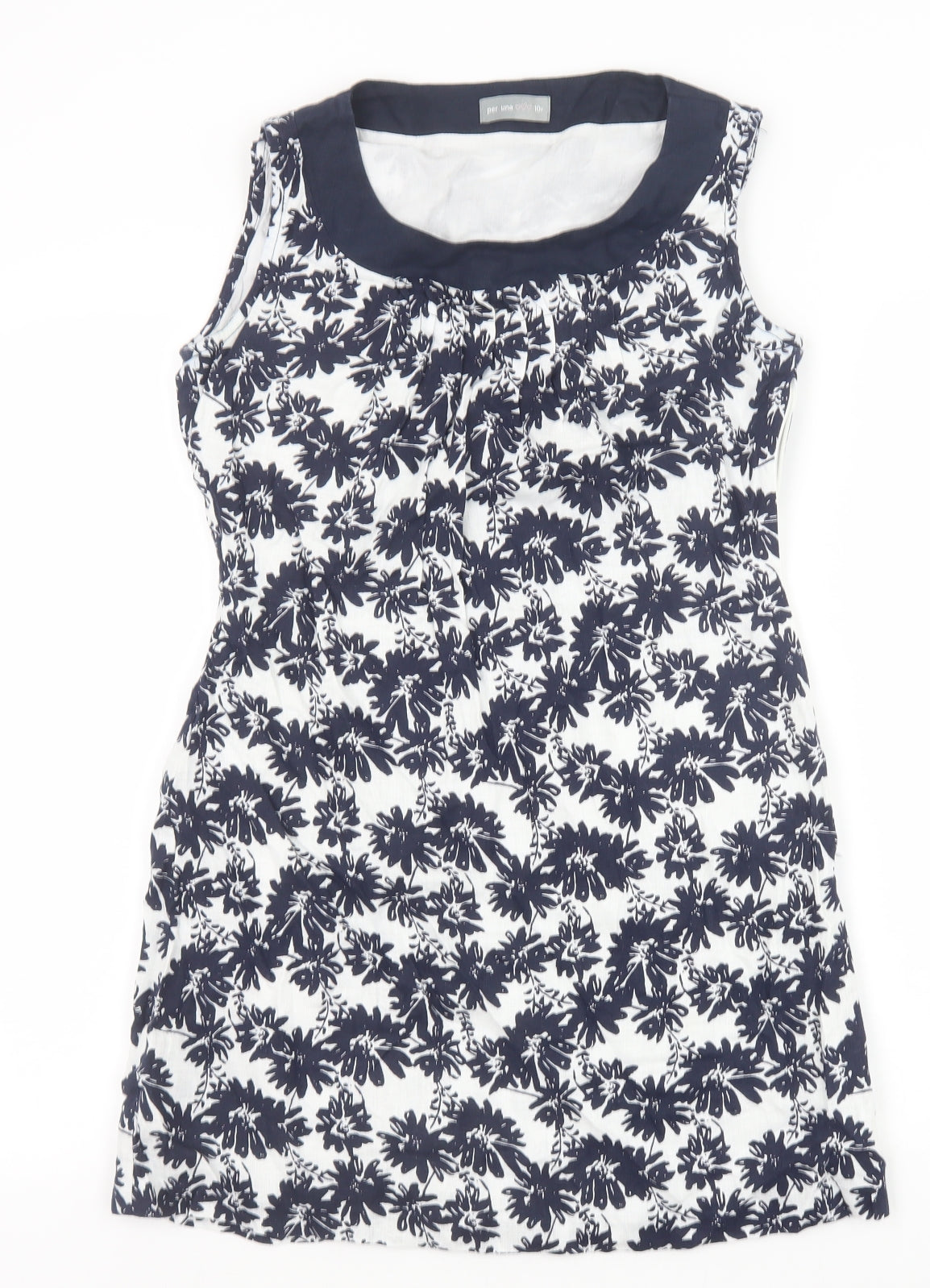 Marks and Spencer Womens Blue Geometric Polyester A-Line Size 10 Scoop Neck Zip