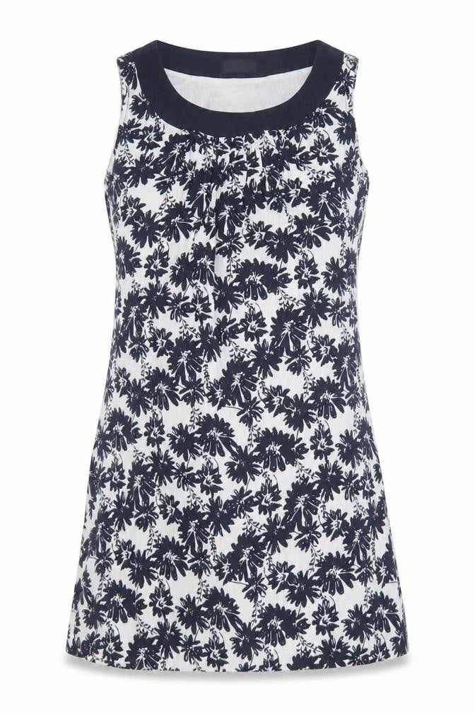 Marks & Spencer Womens Blue Geometric Polyester A-Line Size 10 Scoop Neck Zip