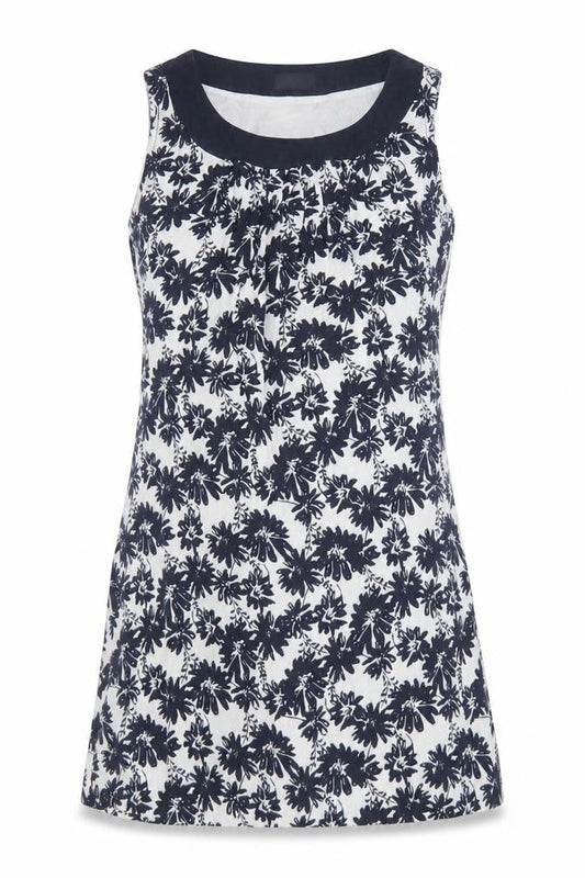 Marks & Spencer Womens Blue Geometric Polyester A-Line Size 10 Scoop Neck Zip