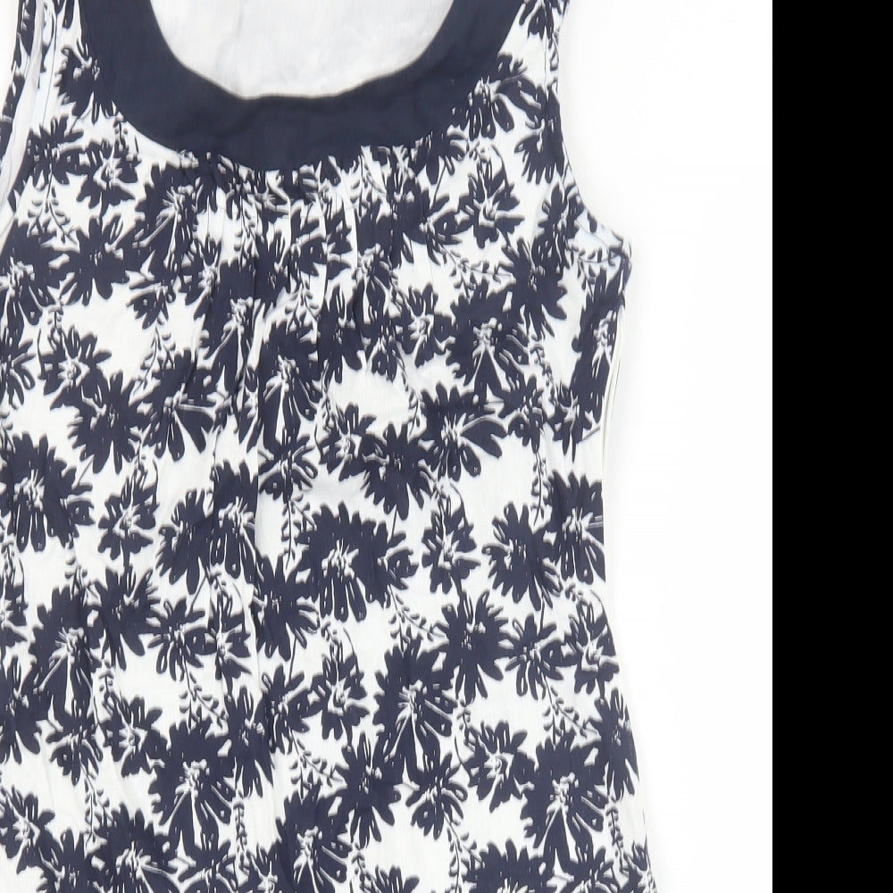 Marks and Spencer Womens Blue Geometric Polyester A-Line Size 10 Scoop Neck Zip