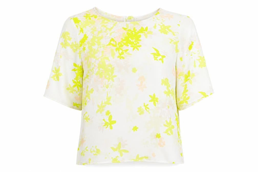 Marks & Spencer Womens Ivory Geometric Polyester Basic Blouse Size 12 Round Neck