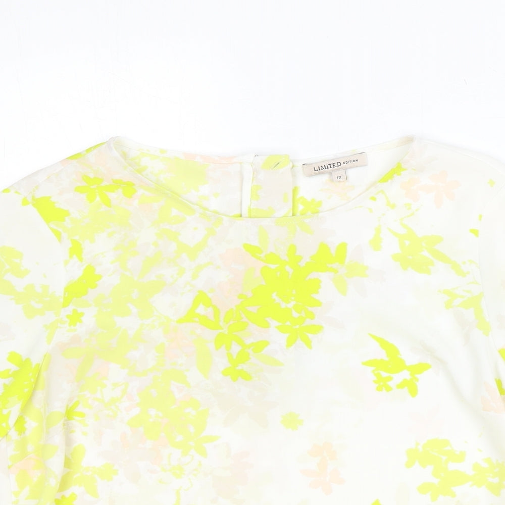 Marks and Spencer Womens Ivory Geometric Polyester Basic Blouse Size 12 Round Neck