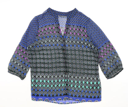 BHS Womens Multicoloured Geometric Polyester Basic Blouse Size 14 V-Neck