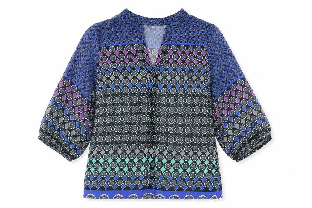 BHS Womens Multicoloured Geometric Polyester Basic Blouse Size 14 V-Neck