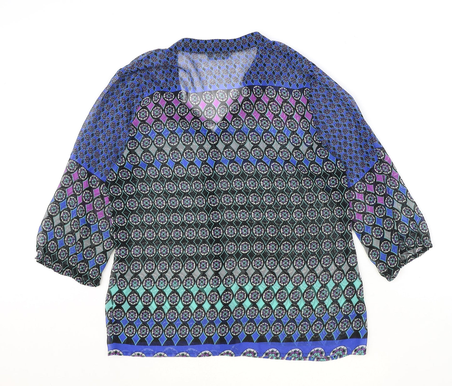 BHS Womens Multicoloured Geometric Polyester Basic Blouse Size 14 V-Neck