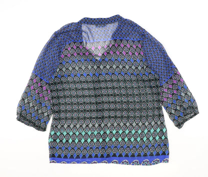BHS Womens Multicoloured Geometric Polyester Basic Blouse Size 14 V-Neck