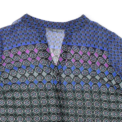 BHS Womens Multicoloured Geometric Polyester Basic Blouse Size 14 V-Neck