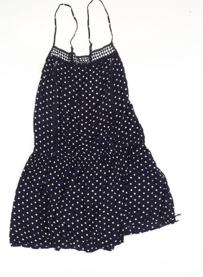 Next Womens Blue Polka Dot Viscose A-Line Size 14 Scoop Neck Pullover