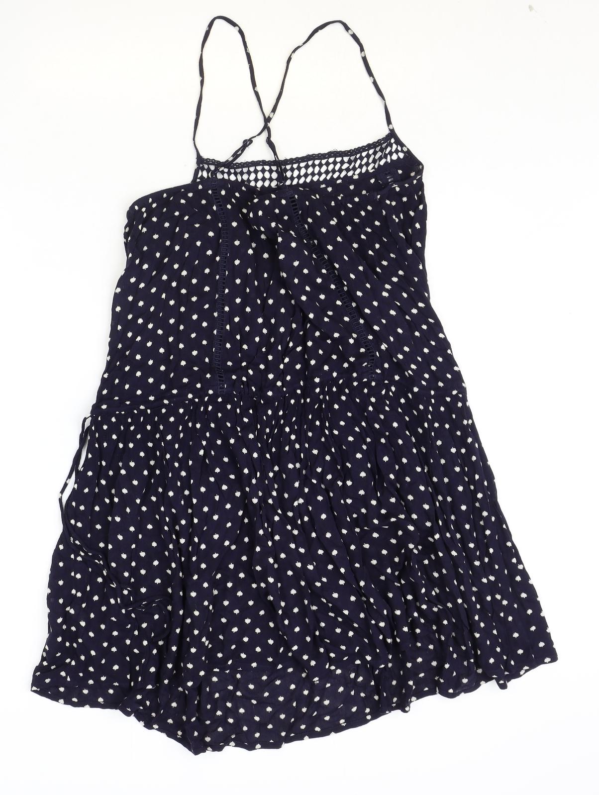 NEXT Womens Blue Polka Dot Viscose A-Line Size 14 Scoop Neck Pullover