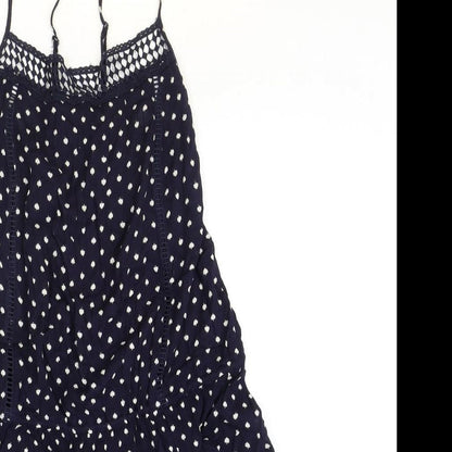 Next Womens Blue Polka Dot Viscose A-Line Size 14 Scoop Neck Pullover