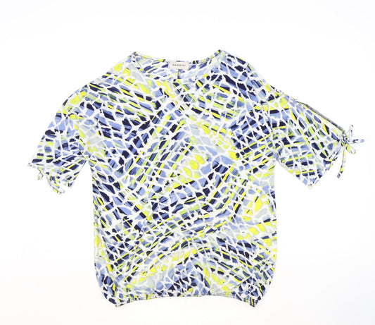 BASSINI Womens Multicoloured Geometric Polyester Basic T-Shirt Size 14 Round Neck