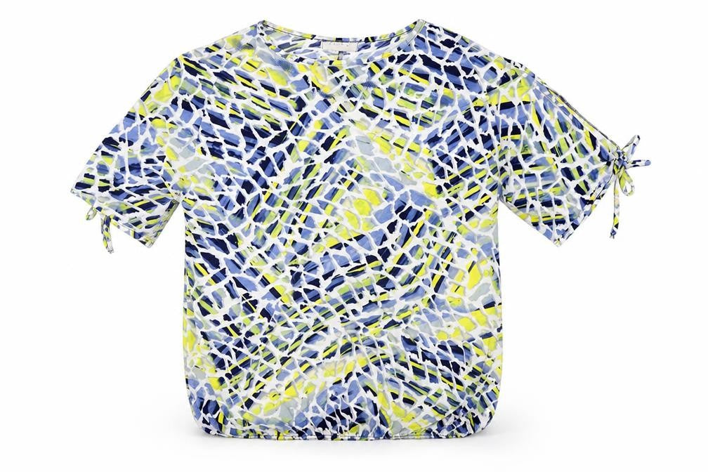 Bassini Womens Multicoloured Geometric Polyester Basic T-Shirt Size 14 Round Neck