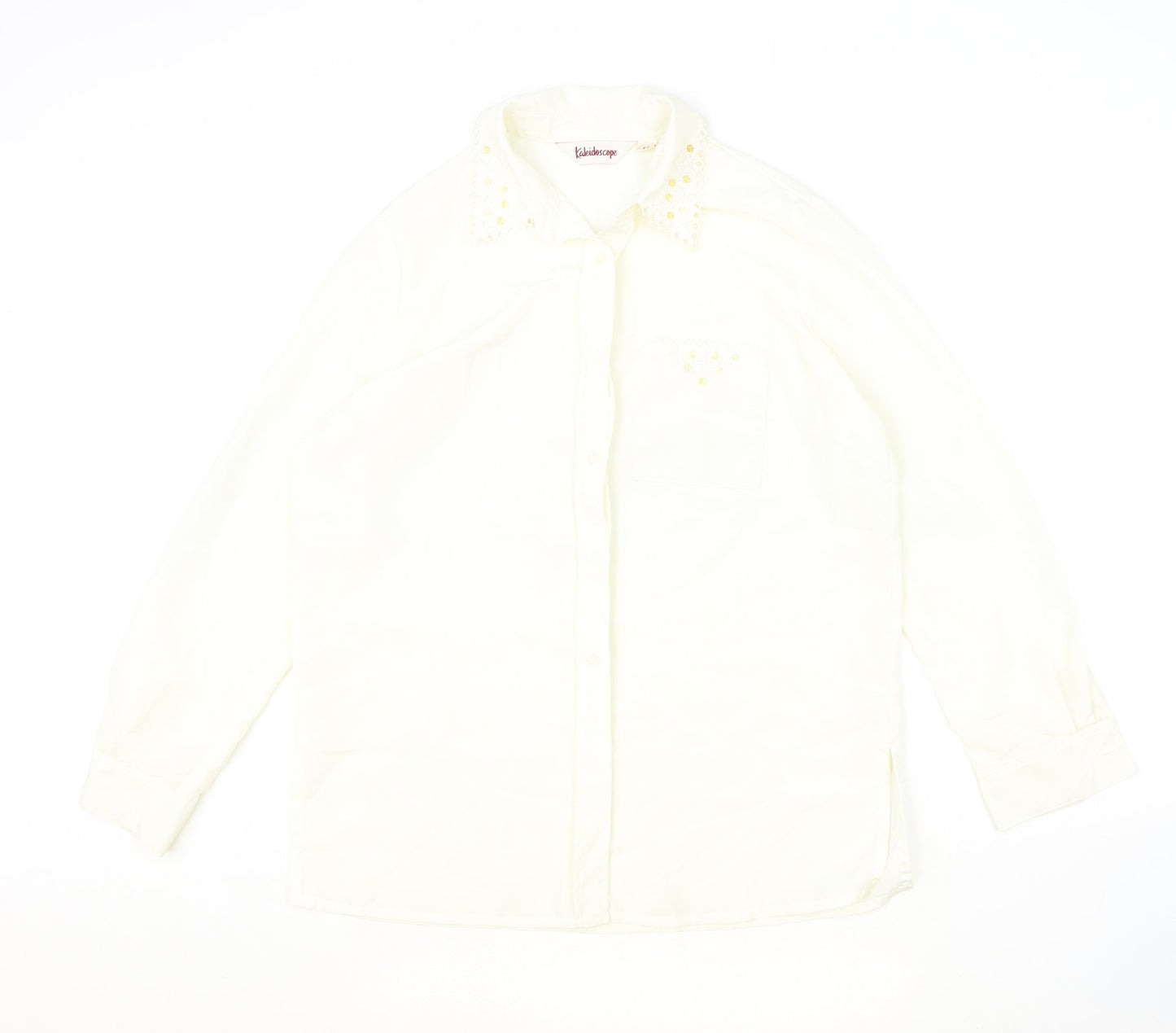 Kaleidoscope Womens Ivory Polyester Basic Button-Up Size 12 Collared