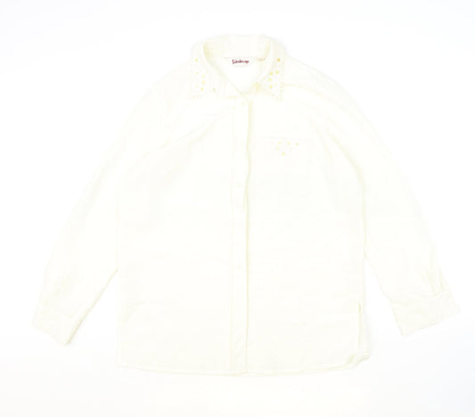Kaleidoscope Womens Ivory Polyester Basic Button-Up Size 12 Collared