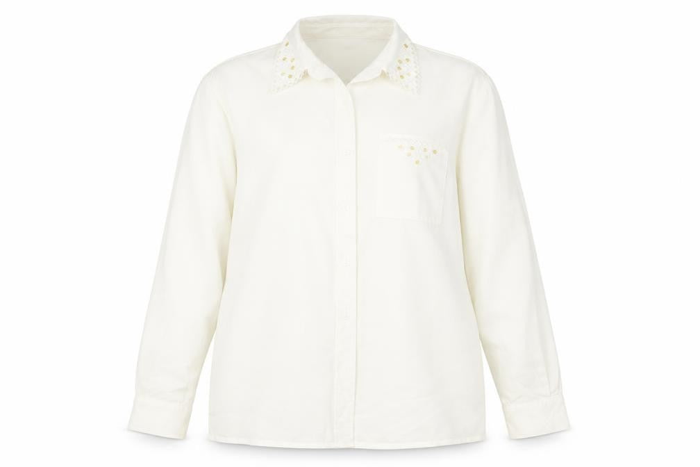 Kaleidoscope Womens Ivory Polyester Basic Button-Up Size 12 Collared