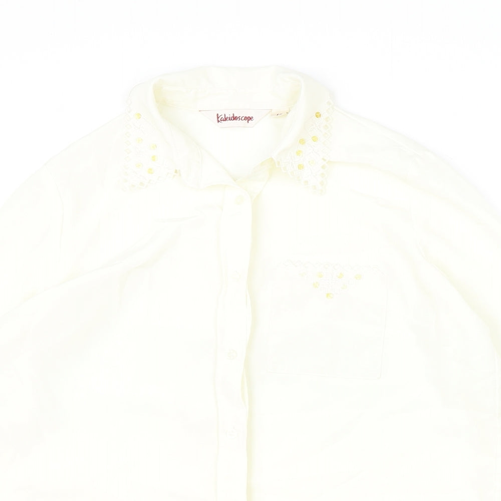 Kaleidoscope Womens Ivory Polyester Basic Button-Up Size 12 Collared