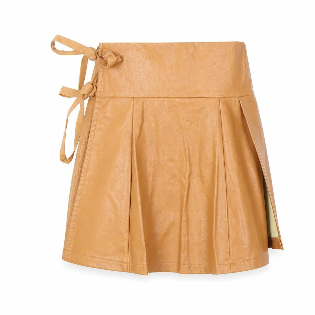 In the Style Womens Brown Polyester Wrap Skirt Size 8 Tie - Faux Leather
