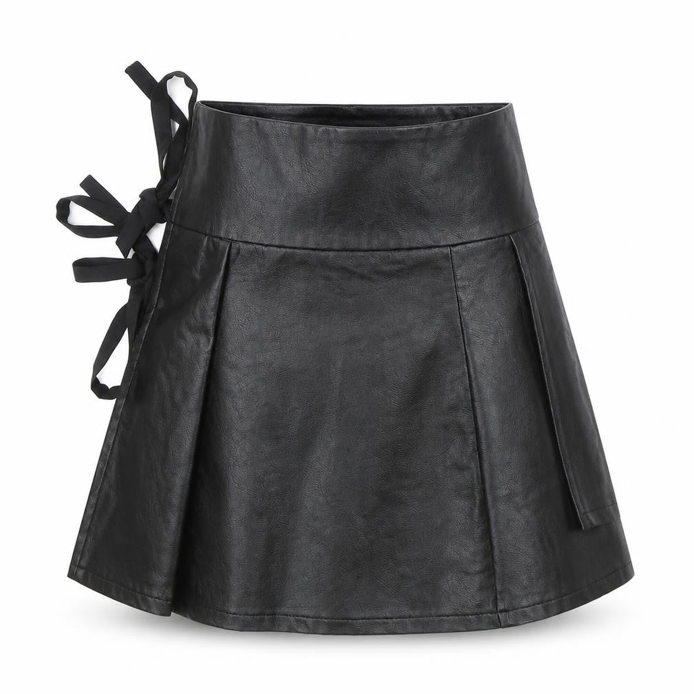 In the Style Womens Black Polyester Wrap Skirt Size 8 Tie - Faux Leather