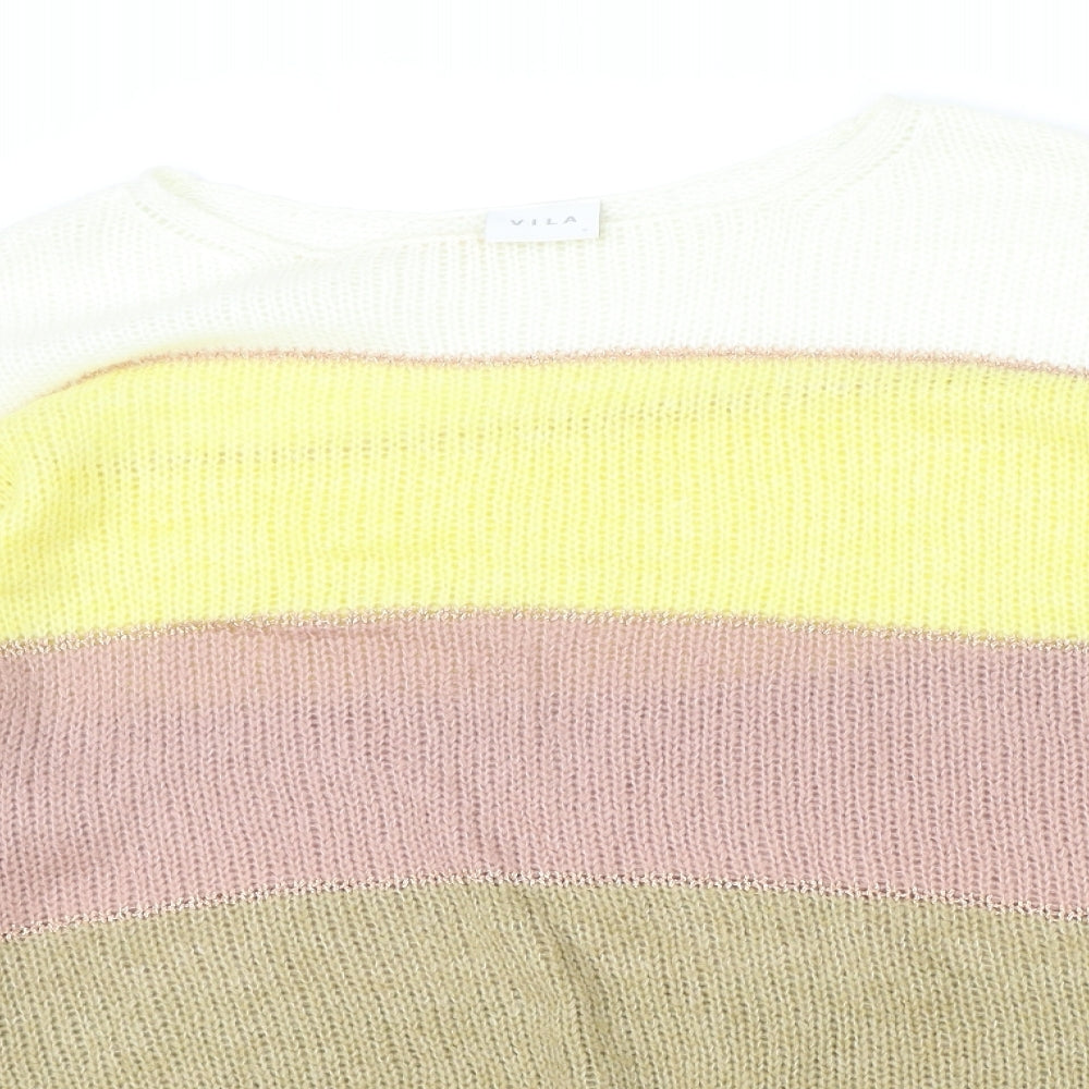 Villa Womens Multicoloured Round Neck Striped Acrylic Pullover Jumper Size S