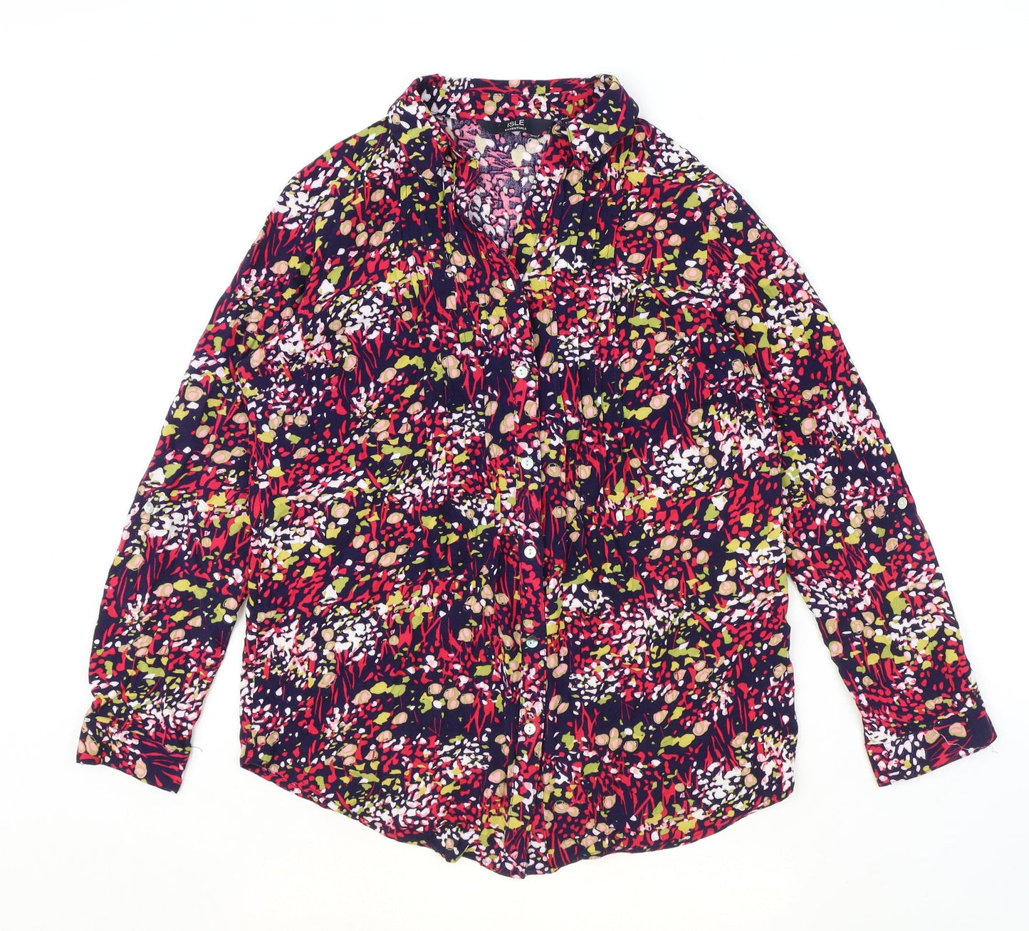 ISLE Womens Multicoloured Geometric Viscose Basic Button-Up Size 10 Collared