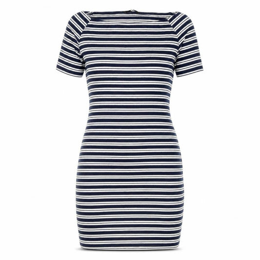 Very Womens Blue Striped Cotton Pencil Dress Size 12 Off the Shoulder Pullover
