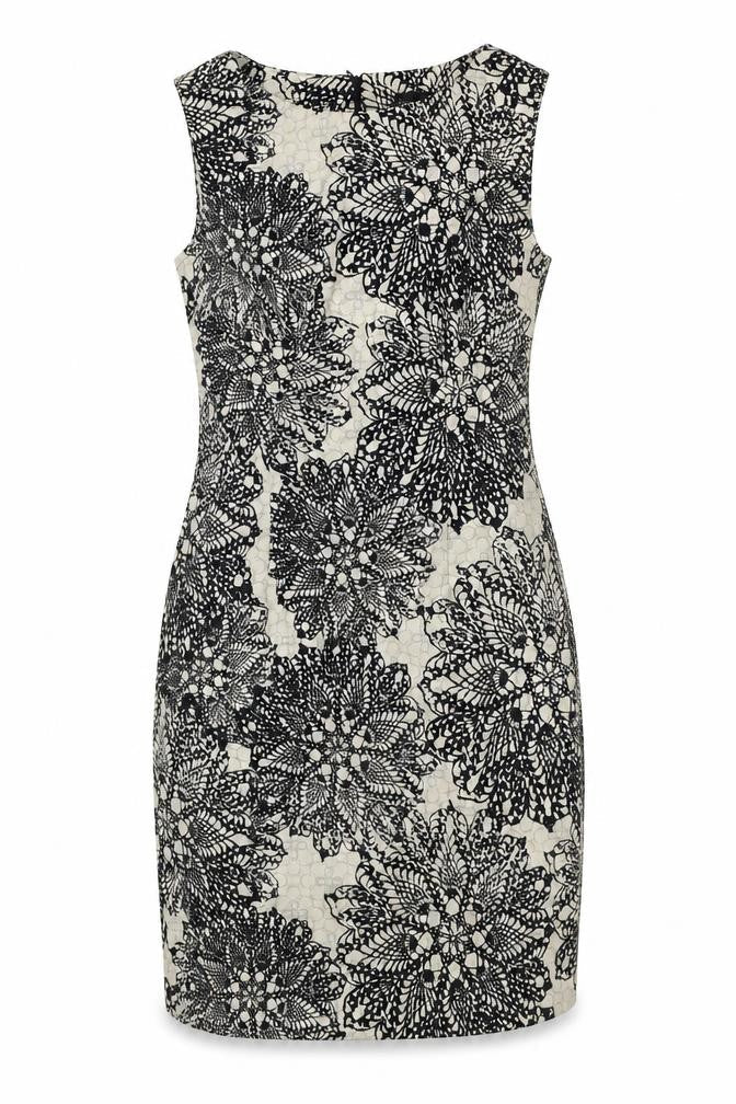 Connected Womens Brown Geometric Polyester A-Line Size 8 Boat Neck Zip