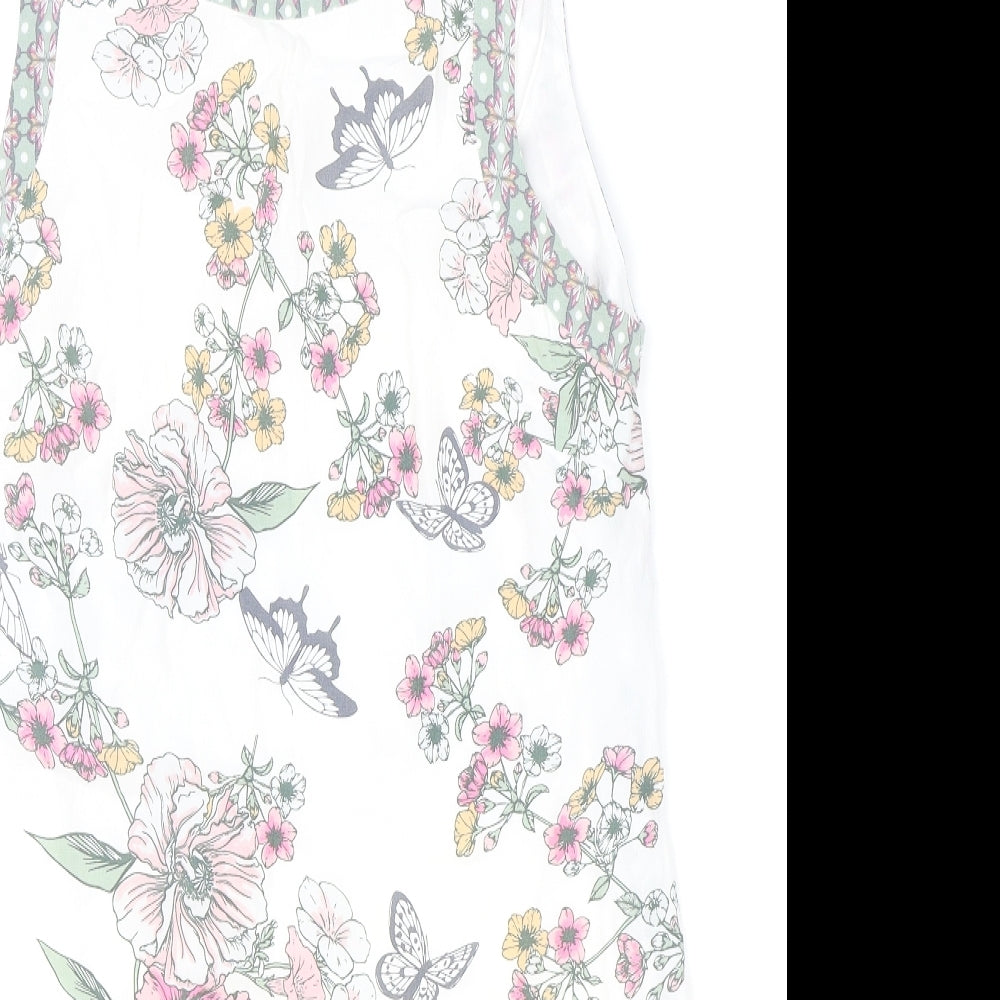 M&Co Womens Ivory Floral Viscose Tank Dress Size 12 Boat Neck Button