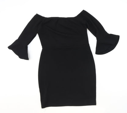 PRETTYLITTLETHING Womens Black Polyester A-Line Size 10 Boat Neck Pullover