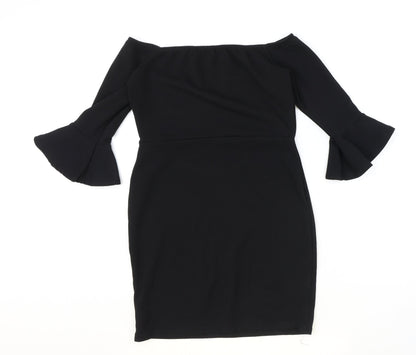 PRETTYLITTLETHING Womens Black Polyester A-Line Size 10 Boat Neck Pullover