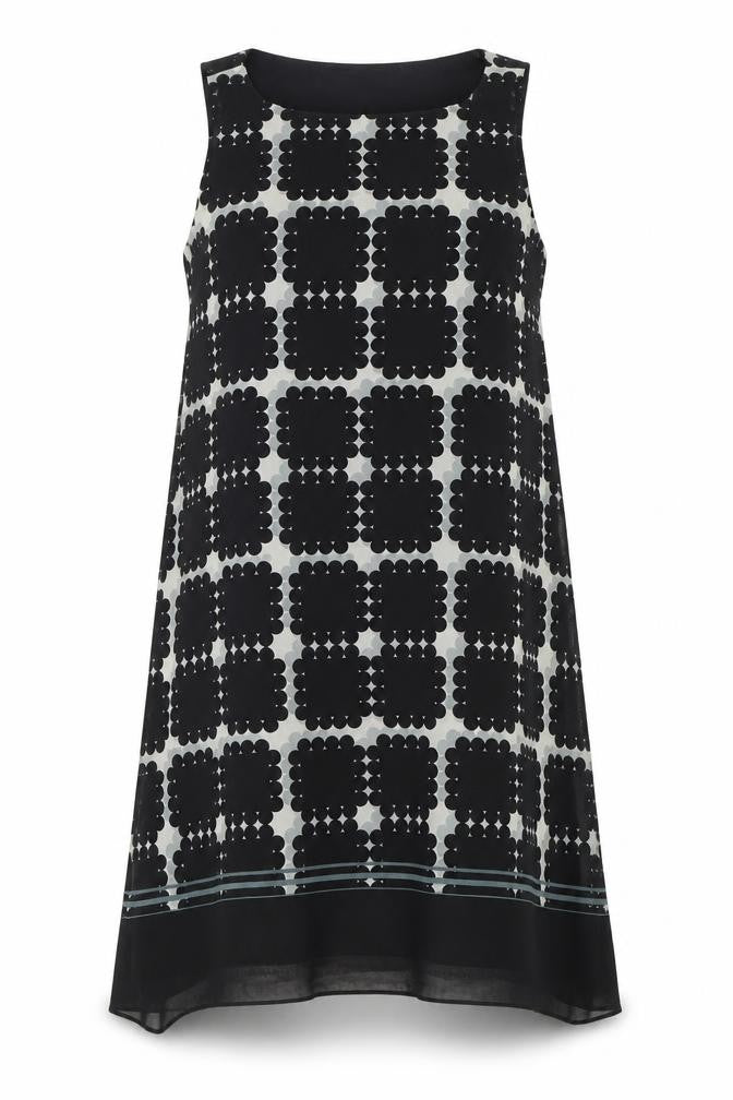 Max Studio Womens Black Geometric Polyester Tank Dress Size S Square Neck Pullover