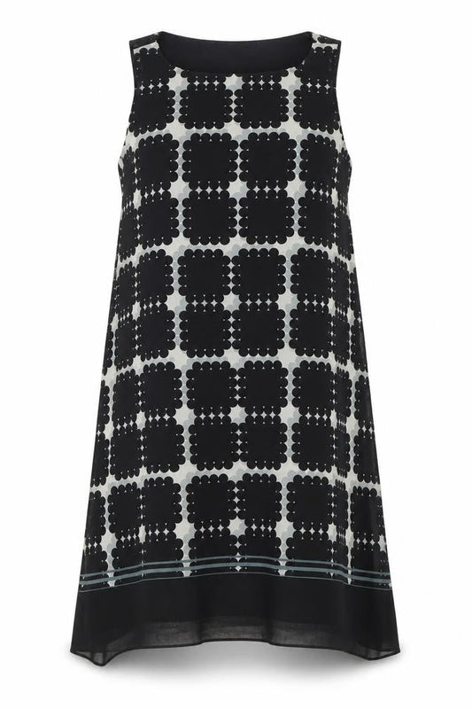 Max Studio Womens Black Geometric Polyester Tank Dress Size S Square Neck Pullover