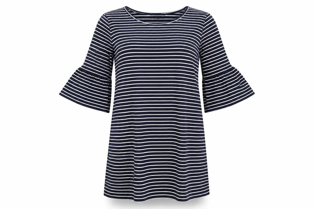 Atmosphere Womens Blue Striped Viscose A-Line Size 12 Round Neck Pullover