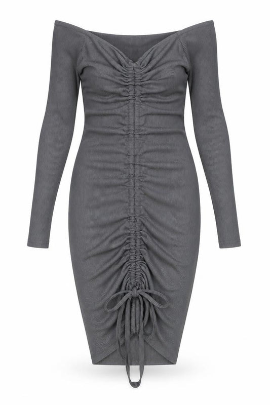 PRETTYLITTLETHING Womens Grey Polyester Bodycon Size 8 V-Neck Pullover - Ruched