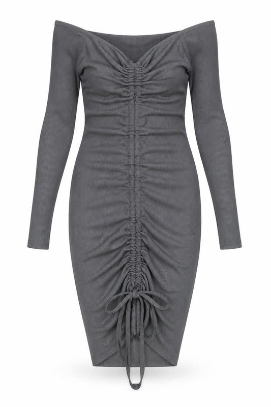 PRETTYLITTLETHING Womens Grey Polyester Bodycon Size 8 V-Neck Pullover - Ruched