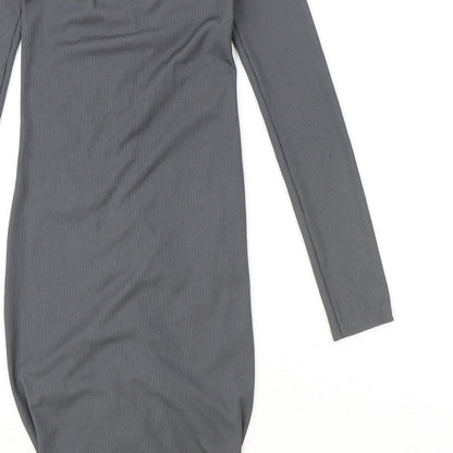 PRETTYLITTLETHING Womens Grey Polyester Bodycon Size 8 V-Neck Pullover - Ruched