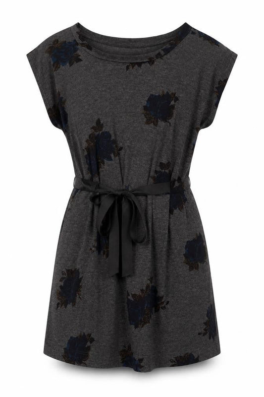 Kimchi Blue Womens Black Floral Polyester T-Shirt Dress Size S Boat Neck Pullover