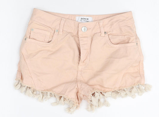 Miss Selfridge Womens Pink Cotton Hot Pants Shorts Size 6 Regular Zip