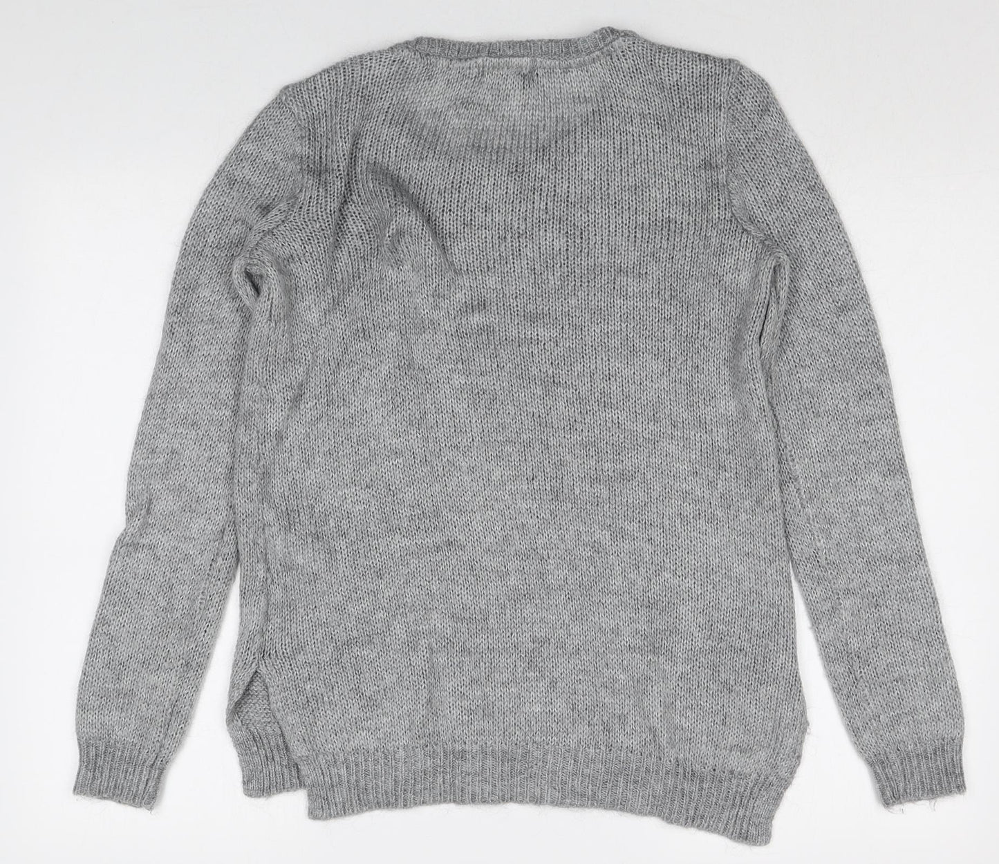 H&M Womens Grey Scoop Neck Acrylic Pullover Jumper Size XS