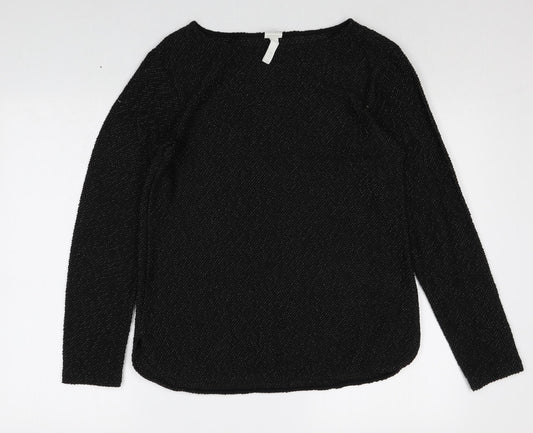 H&M Womens Black Boat Neck Cotton Pullover Jumper Size S