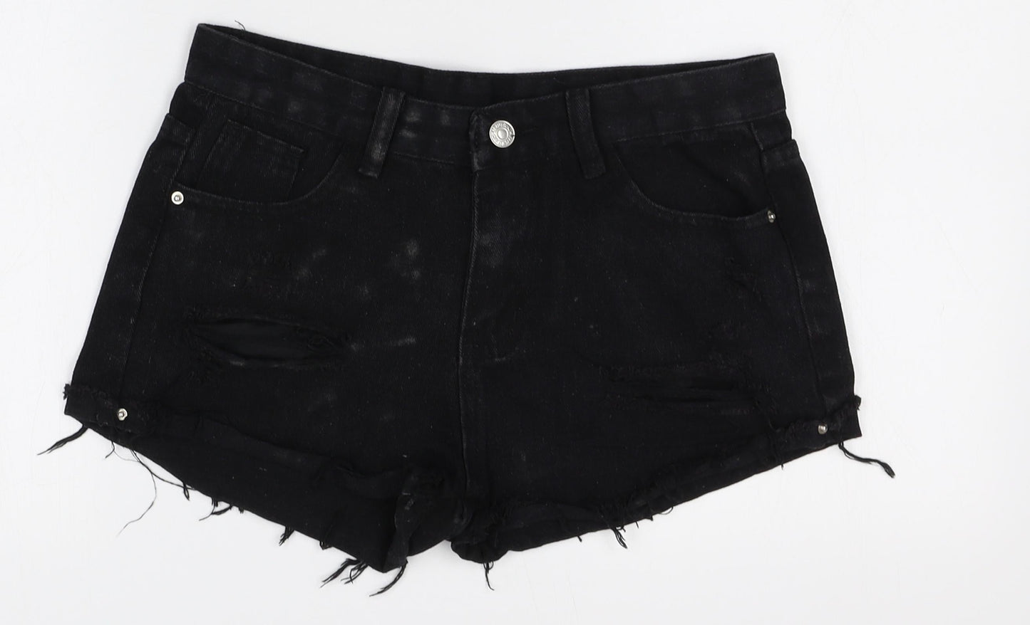 Preworn Womens Black Cotton Hot Pants Shorts Size L Regular Zip